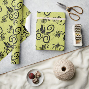 Süßes schwarzes Blumen-Vintage-Muster Gelb Geschenkpapier