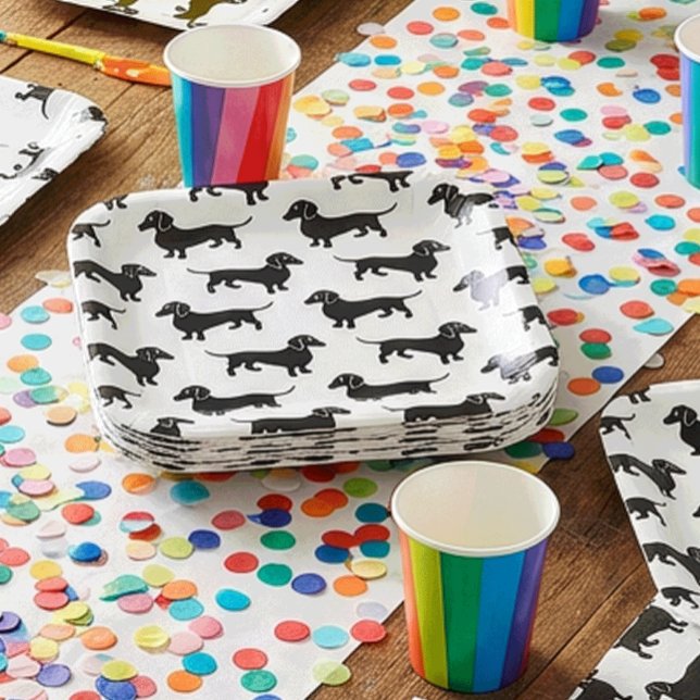Süßes schwarzes Dachshund-Muster Pappteller (Von Creator hochgeladen)