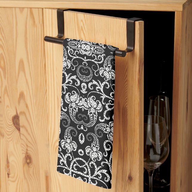 Süßes schwarzes Dalmatiner-Blumendesign Geschirrtuch (Drittel gefaltet)