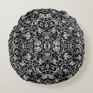 Süßes schwarzes Dalmatiner-Blumendesign Rundes Kissen