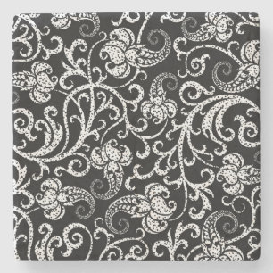 Süßes schwarzes Dalmatiner-Blumendesign Steinuntersetzer