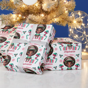 Süßes schwarzes Elf-Mädchen Weihnachten Geschenkpapier