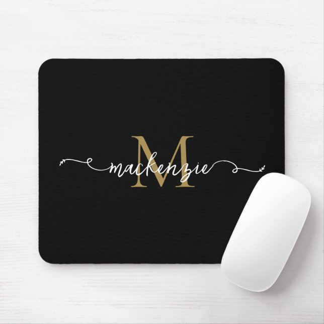 Süßes schwarzes Goldschrift-Typografie-Monogramm Mousepad (Mit Mouse)