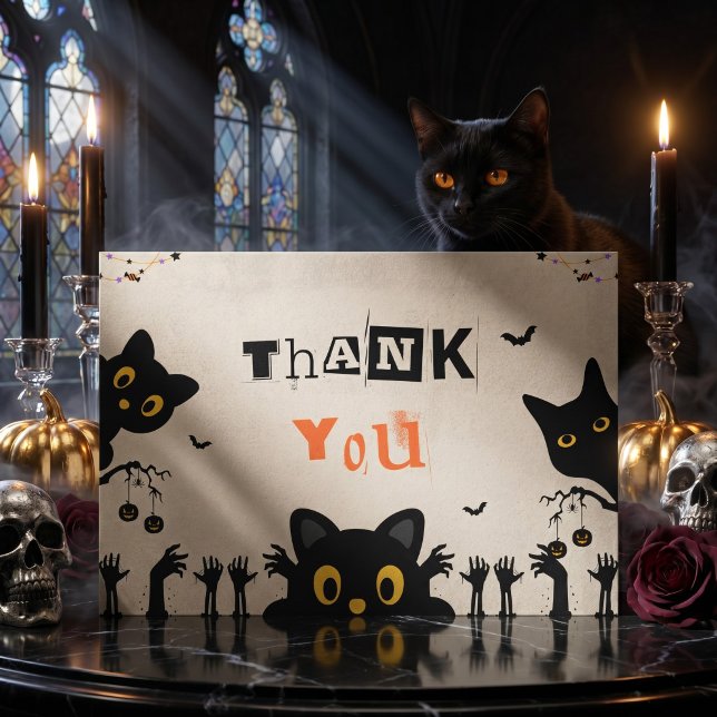 Süßes schwarzes Halloween-Kätzchen Dankeskarte (Von Creator hochgeladen)