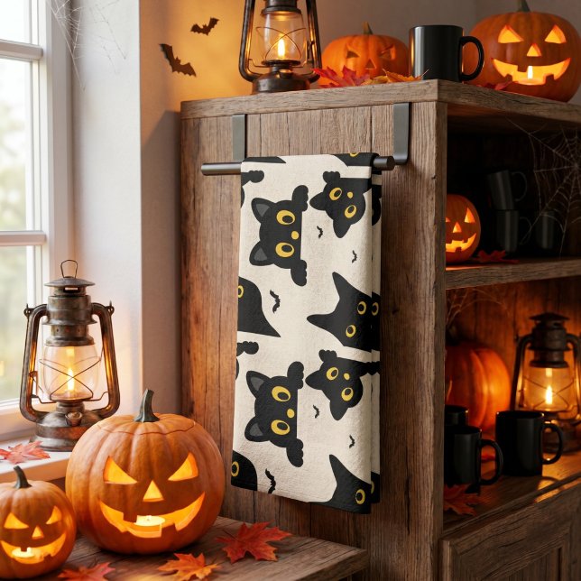 Süßes schwarzes Halloween-Katze Geschirrtuch (Von Creator hochgeladen)