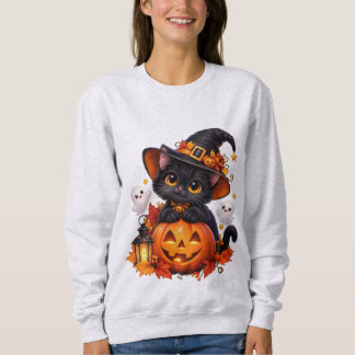 Süßes schwarzes Halloween-Katze-Kürbis-Basic-Sweat Sweatshirt