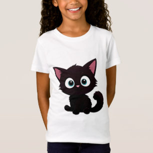 Süßes schwarzes Kätzchen-Cartoon mit großen Augen T-Shirt