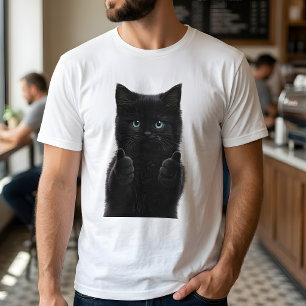 Süßes schwarzes Kätzchen Daumen hoch Weiß T-Shirt