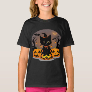 Süßes schwarzes Kätzchen in einem Hexenhut T-Shirt