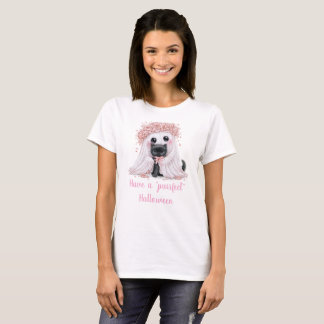 Süßes schwarzes Kätzchen und Geist Halloween-Shirt T-Shirt