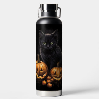 SÜßES SCHWARZES KÄTZCHEN UND ORANGE HALLOWEEN-KÜRB TRINKFLASCHE