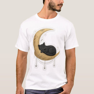 Süßes schwarzes Katze Mond T-Shirt