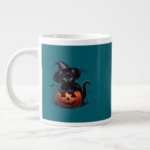 Süßes schwarzes Katze sitzt auf Kürbis Halloween T Jumbo-Tasse