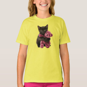 Süßes schwarzes Katze-Teddybär-Kinder-T-Shirt T-Shirt