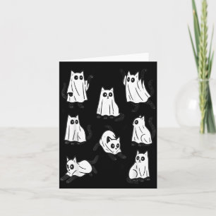 Süßes schwarzes Katzen-Geister-Halloween-Kostüm fü Karte