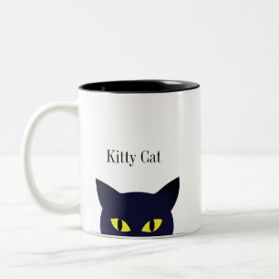 Süßes schwarzes Katzen-Gesicht & Kalligrafie Zweifarbige Tasse