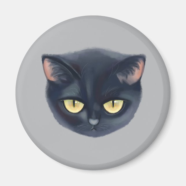 Süßes schwarzes Katzen-Gesicht Magnet (Vorne)