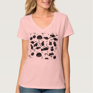 Süßes schwarzes Katzen-pinkes personalisiertes Cro T-Shirt