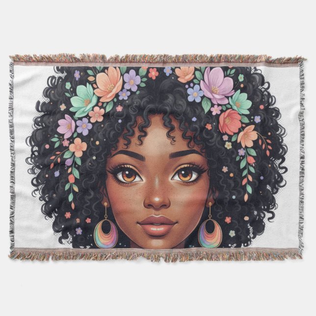 Süßes Schwarzes Mädchen mit Blumenkrone Afro Decke (Vorderseite)