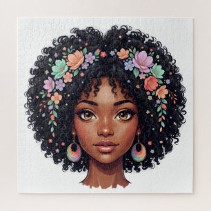 Süßes Schwarzes Mädchen mit Blumenkrone Afro Puzzle