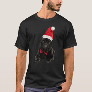Süßes schwarzes Mops-Welpen-Santa-Hut-Bild Weihnac T-Shirt