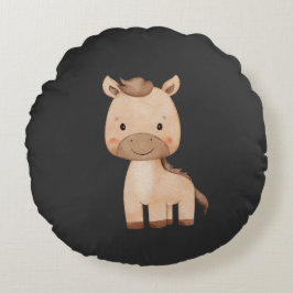 Süßes schwarzes Pferd Rundes Kissen