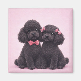 Süßes schwarzes Pudel-Paar Valentins-Illustration Magnet
