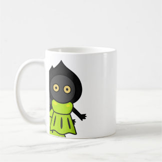 Süßes schwarzes Schattenkreatur grünes Kleid Kaffe Kaffeetasse
