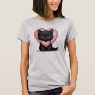 Süßes schwarzes Valentinskätzchen T-Shirt