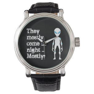 Süßes schwarzes weißes Alien-Zitat Armbanduhr