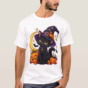 Süßes Schwarzkatzen-Hexen-Halloween-T-Shirt Spuk T-Shirt