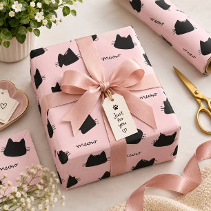 Süßes Schwarzkatzenmuster Rosa Meow Kitty Geschenkpapier