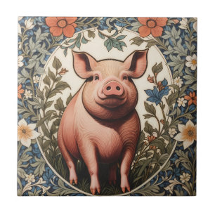Süßes Schwein inspiriert von William Morris Fliese