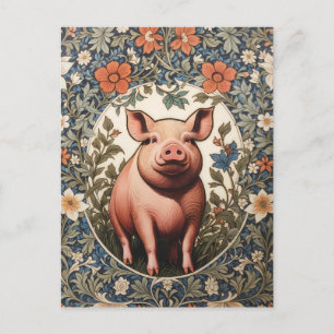 Süßes Schwein inspiriert von William Morris Postkarte