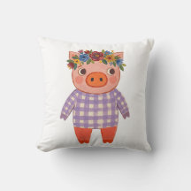 Süßes Schwein mit Blumenkrone Wurfkissen