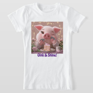 Süßes Schwein mit Maniküre und Kuchen – Pink Shine T-Shirt