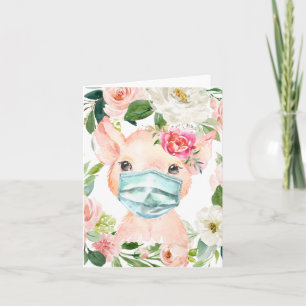 Süßes Schwein mit Maske   Soziale Distanzierung Karte