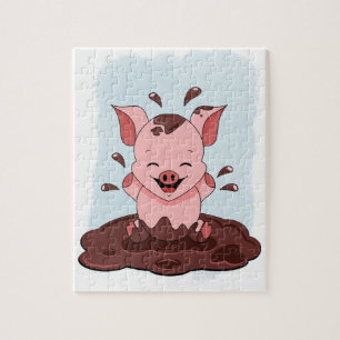 Süßes Schwein spielt im Schlamm Puzzle