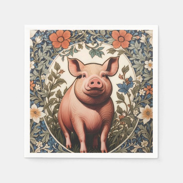 Süßes Schwein William Morris Inspiriert Serviette (Vorderseite)