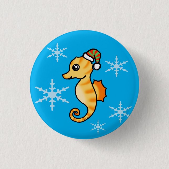 Süßes Seepferdchen Winter-Schneeflocke Urlaub  Button (Vorderseite)