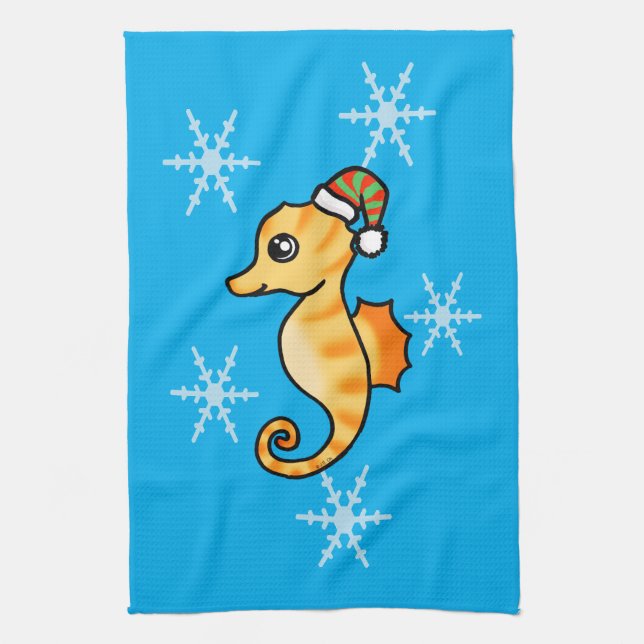 Süßes Seepferdchen Winter-Schneeflocke Urlaub  Geschirrtuch (Vertikal)