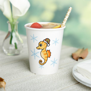 Süßes Seepferdchen Winter-Schneeflocke Weihnachten Pappbecher