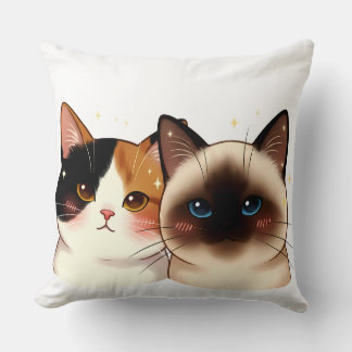 Süßes Siamese- & Calico-Katzenporträt-Duo | Bezaub Kissen
