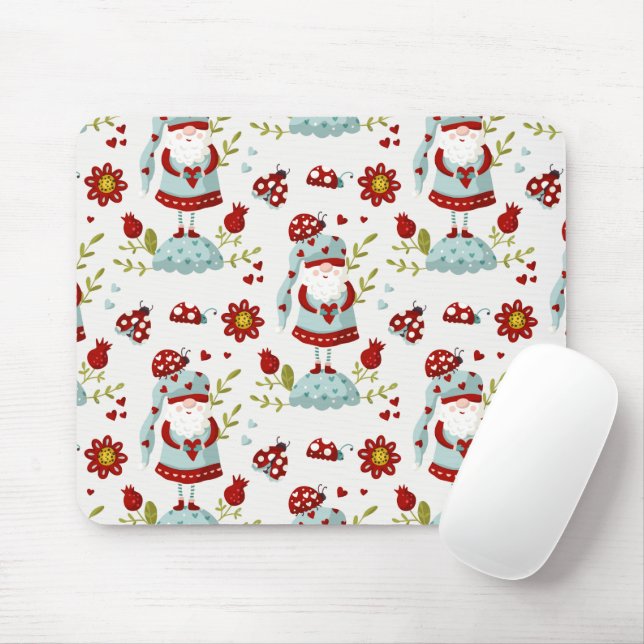 Süßes skandinavisches Gnom-Blumenmuster Mousepad (Mit Mouse)