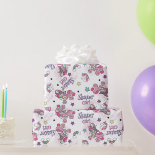 Süßes Skater Mädchen Einhorn Rollschuh Muster Geschenkpapier