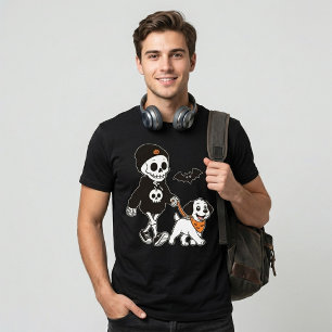 Süßes Skelett führt Hund spazieren Halloween T-Shirt