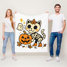 Süßes Skelett-Katze mit Kürbis-Fleece-Decke Fleecedecke