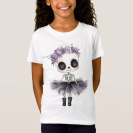 Süßes Skelett Mädchen lila Blumen Kinder Halloween T-Shirt