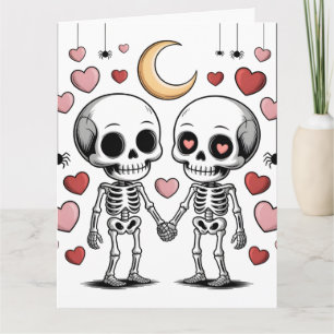 Süßes Skelett-Paar: Gruselige Liebe Grafik Karte