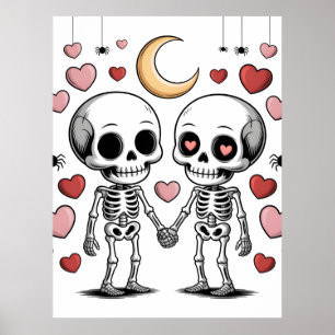 Süßes Skelett-Paar: Gruselige Liebe Grafik Poster